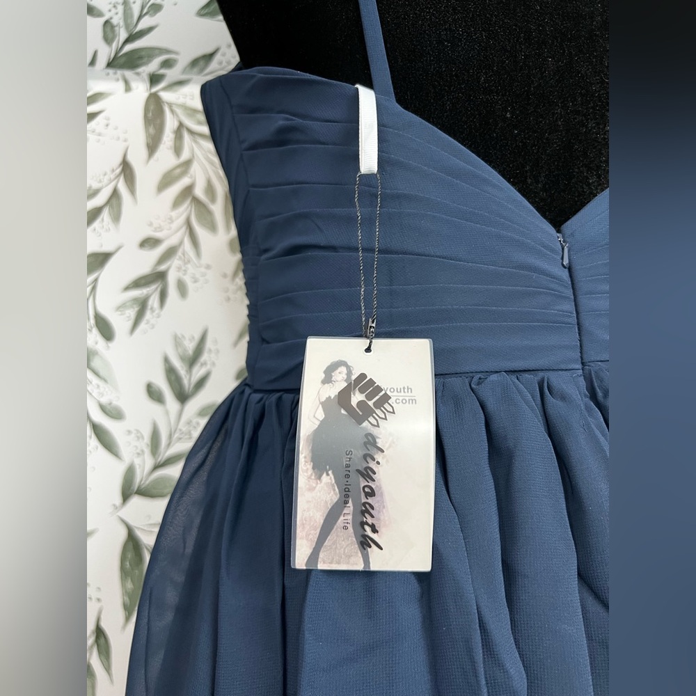 Elegant Navy Blue Evening Gown Bridesmaid Wedding Gala Sz S 6 Maxi NWT #C Plated - Picture 13 of 15